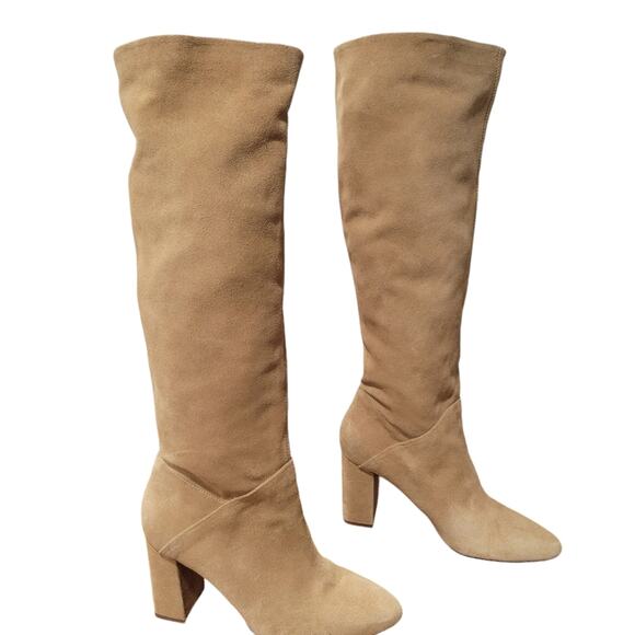 Banana Republic Knee High Tall Suede Slouchy Tan Heeled Boots Size 7 - Picture 5 of 13